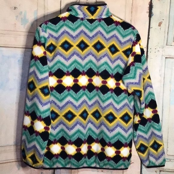 Patagonia Womans LG Synchilla Snap T Fleece Timber Twist Navy Green Yellow - Picture 4 of 5